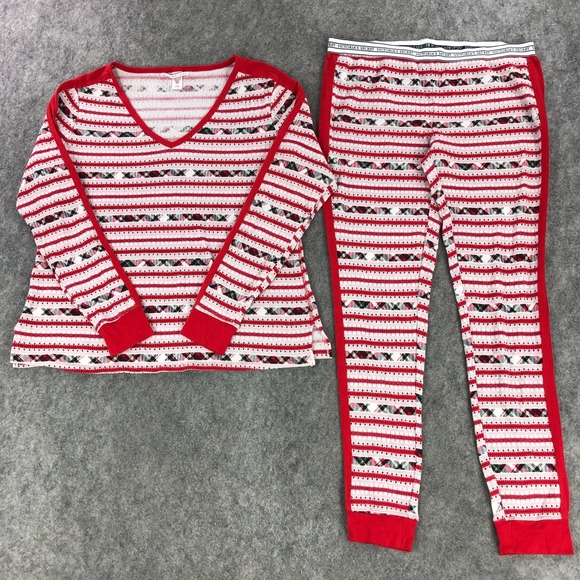 Victorias Secret Pajama Set Large Red White Geometric Stretch Cotton Womens - Picture 1 of 16